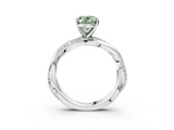 White gold Fancy Green Oval  Solitaire Twist Band with Pave Prong Setting_76