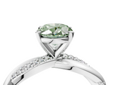 White gold Fancy Green Oval  Solitaire Twist Band with Pave Prong Setting_77