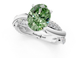 White gold Fancy Green Oval  Solitaire Twist Band with Pave Prong Setting_81