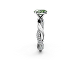 White gold Fancy Green Oval  Solitaire Twist Band with Pave Prong Setting_82