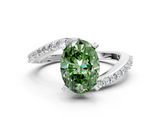 White gold Fancy Green Oval  Solitaire Twist Band with Pave Set Diamonds and Four-Prong Setting_160