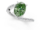 White gold Fancy Green Oval  Solitaire Twist Band with Pave Set Diamonds and Four-Prong Setting_161