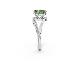 White gold Fancy Green Oval  Solitaire Twist Band with Pave Set Diamonds and Four-Prong Setting_162