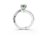 White gold Fancy Green Oval  Solitaire Twist Band with Pave Set Diamonds and Four-Prong Setting_163