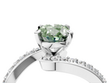 White gold Fancy Green Oval  Solitaire Twist Band with Pave Set Diamonds and Four-Prong Setting_164
