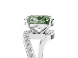 White gold Fancy Green Oval  Solitaire Twist Band with Pave Set Diamonds and Four-Prong Setting_166