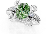 White gold Fancy Green Oval  Solitaire Twisted Band Scroll Prong Ring_4