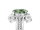 White gold Fancy Green Oval  Solitaire Twisted Band Scroll Prong Ring_8