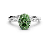 White gold Fancy Green Oval  Solitaire Twisted Band with Bead Prong Setting_390