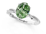 White gold Fancy Green Oval  Solitaire Twisted Band with Bead Prong Setting_391
