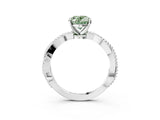 White gold Fancy Green Oval  Solitaire Twisted Band with Bead Prong Setting_395