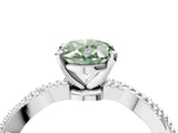 White gold Fancy Green Oval  Solitaire Twisted Band with Bead Prong Setting_396