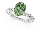 White gold Fancy Green Oval  Solitaire Twisted Band with Pavé Accents and Four-Prong Setting_4