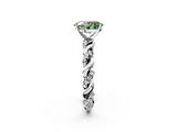 White gold Fancy Green Oval  Solitaire Twisted Band with Pavé Accents and Four-Prong Setting_5