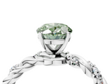 White gold Fancy Green Oval  Solitaire Twisted Band with Pavé Accents and Four-Prong Setting_7