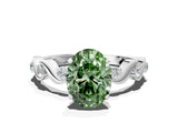 White gold Fancy Green Oval  Solitaire Twisted Band with Prong Setting
