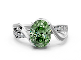 White gold Fancy Green Oval  Solitaire Twisted Band with Prong Setting_3