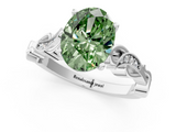 White gold Fancy Green Oval  Solitaire Vine Band with Milgrain Prong Setting_4