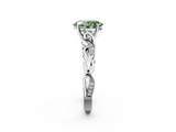 White gold Fancy Green Oval  Solitaire Vine Band with Milgrain Prong Setting_5