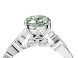 White gold Fancy Green Oval  Solitaire Vine Band with Milgrain Prong Setting_7
