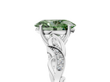White gold Fancy Green Oval  Solitaire Vine Band with Milgrain Prong Setting_8