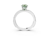 White gold Fancy Green Oval  Solitaire with Pavé Band and Four-Prong Setting_373