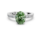 White gold Fancy Green Oval  Solitaire with Pavé Band and Four-Prong Setting_376