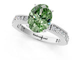 White gold Fancy Green Oval  Solitaire with Pavé Band and Four-Prong Setting_377