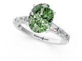 White gold Fancy Green Oval  Solitaire with Side Baguettes and Channel Set Band_119
