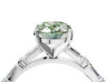 White gold Fancy Green Oval  Solitaire with Side Baguettes and Channel Set Band_119