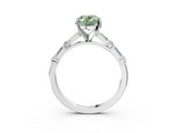 White gold Fancy Green Oval  Solitaire with Side Baguettes and Channel Set Band_123
