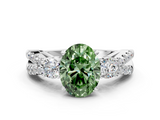 White gold Fancy Green Oval  Three-Stone Diamond Ring with Pavé Split Shank and Four-Prong Setting_92