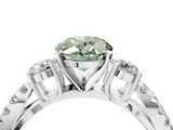 White gold Fancy Green Oval  Three-Stone Diamond Ring with Pavé Split Shank and Four-Prong Setting_96