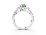 White gold Fancy Green Oval  Three-Stone Diamond Ring with Pavé Split Shank and Four-Prong Setting_98