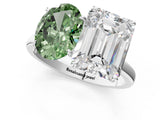 White gold Fancy Green Oval  and Emerald Cut Toi Moi Ring with Prong Setting_104