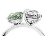 White gold Fancy Green Oval  and Emerald Cut Toi Moi Ring with Prong Setting_107