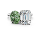 White gold Fancy Green Oval  and Emerald Cut Toi Moi Ring with Prong Setting_98