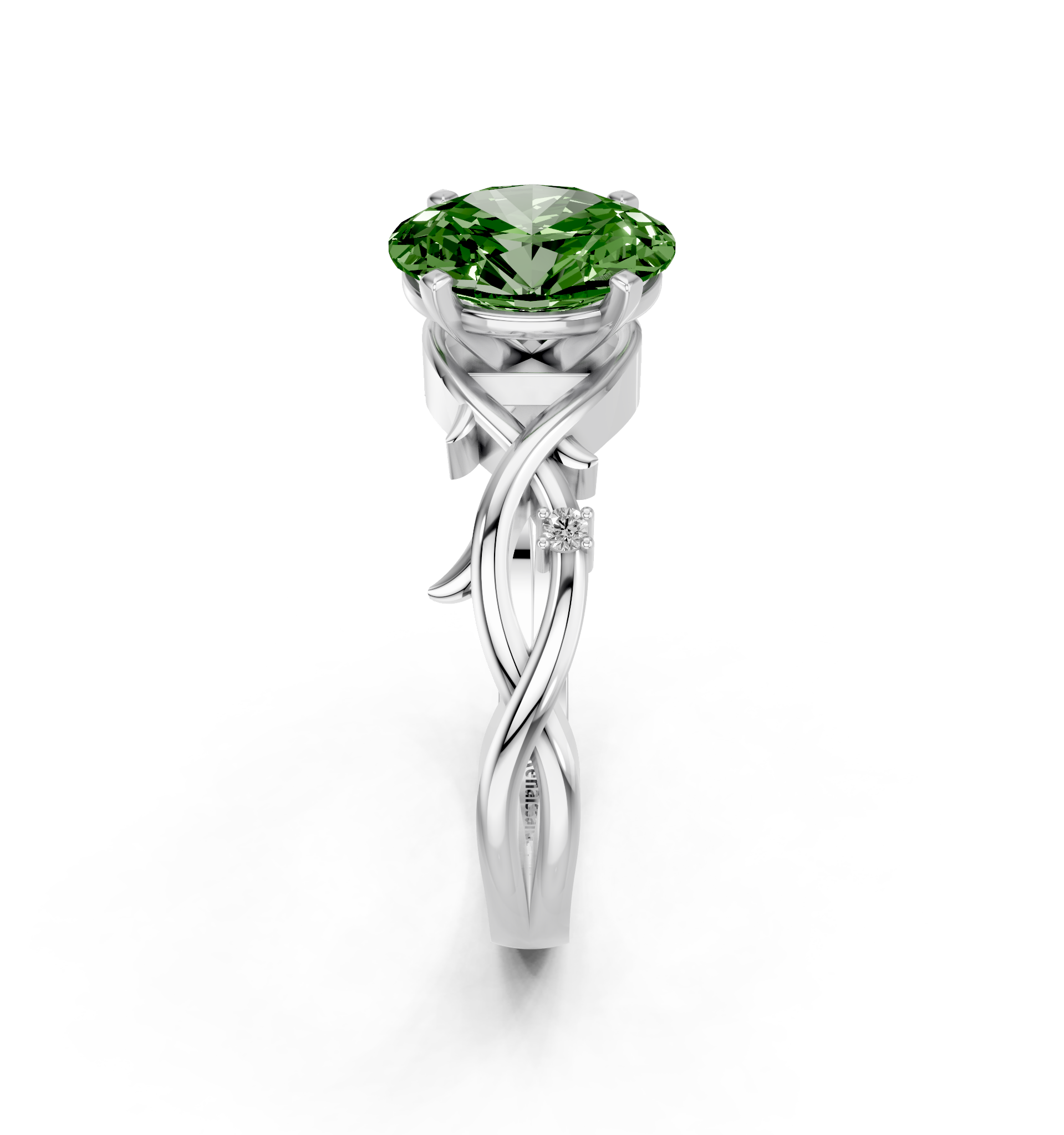 White gold Fancy Green Oval cut Solitaire Twisted Band Prong Setting Ring_8