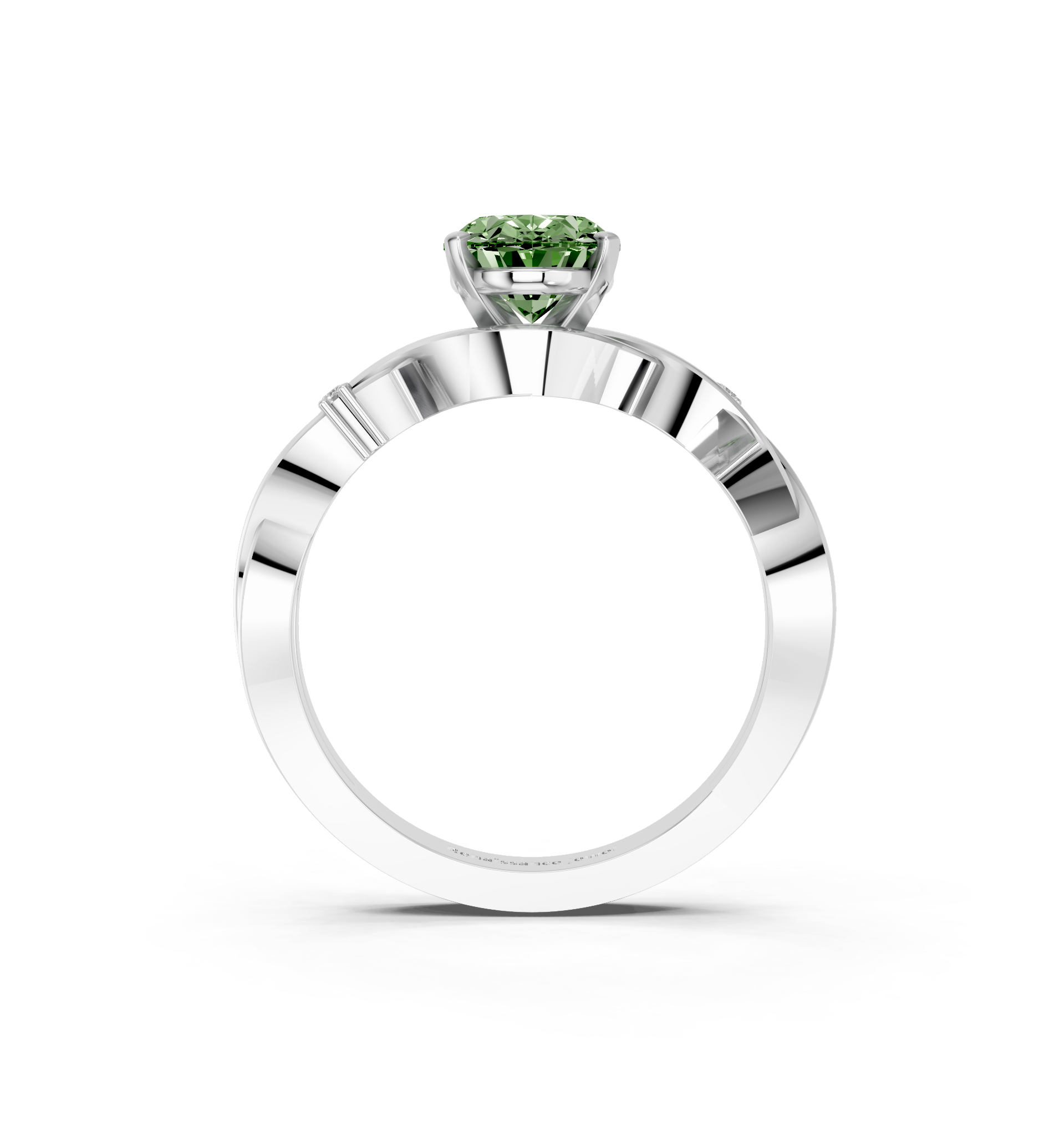 White gold Fancy Green Oval cut Solitaire Twisted Band Prong Setting Ring_9