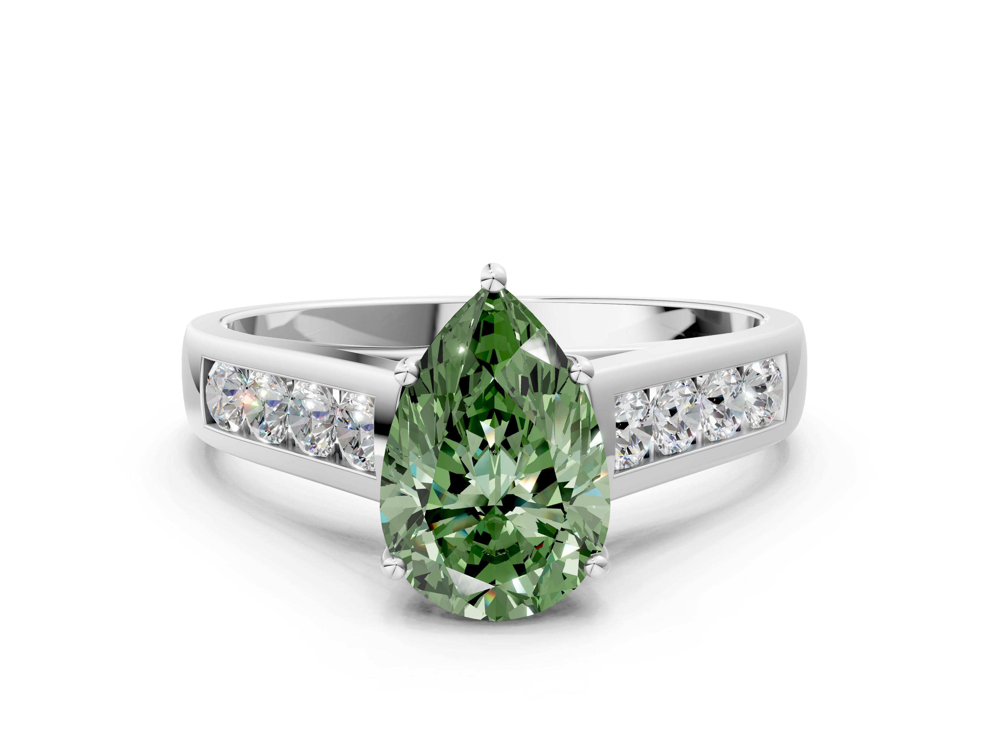 White gold Fancy Green Pear  Brilliant Channel-Set Solitaire Ring with Four-Prong Setting_20