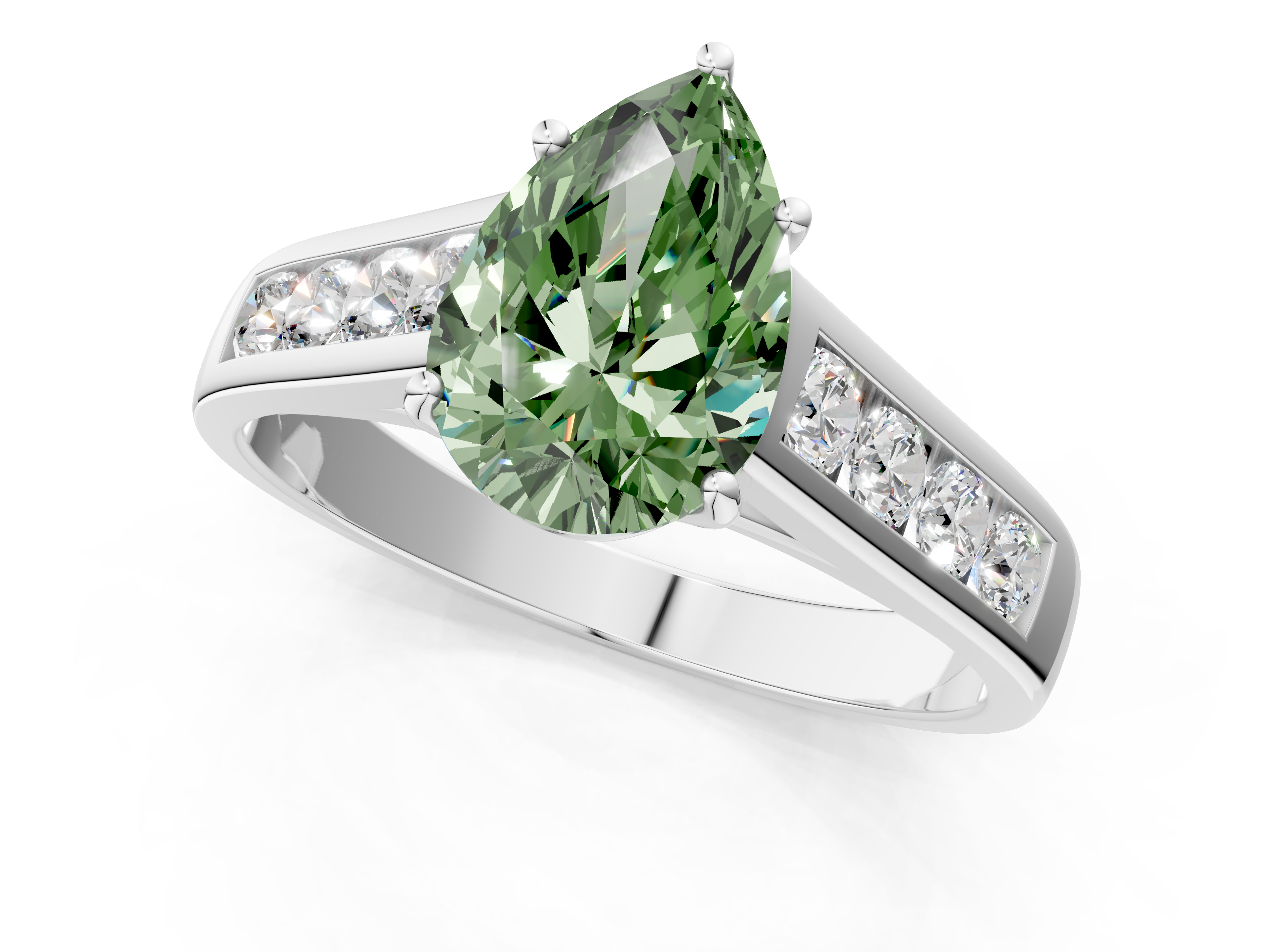 White gold Fancy Green Pear  Brilliant Channel-Set Solitaire Ring with Four-Prong Setting_21
