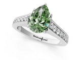 White gold Fancy Green Pear  Brilliant Cut Diamond Engagement Ring with Pavé Band and Four-Prong Setting_50