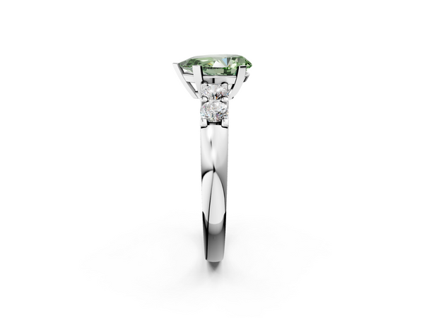 White gold Fancy Green Pear  Brilliant Cut Diamond Five-Stone Prong Set Engagement Ring with Channel Band