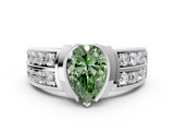 White gold Fancy Green Pear  Brilliant Diamond Channel Set Wide Band Ring with Bezel Setting_11