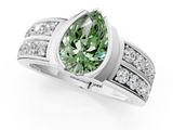 White gold Fancy Green Pear  Brilliant Diamond Channel Set Wide Band Ring with Bezel Setting_12