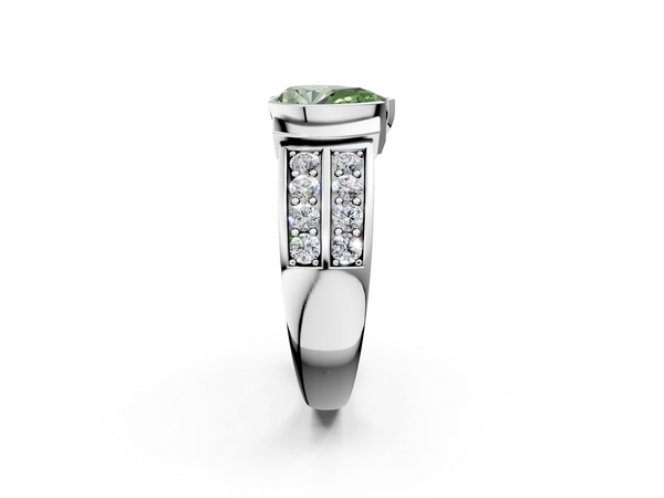 Platinum Fancy Green Pear  Brilliant Diamond Channel Set Wide Band Ring with Bezel Setting