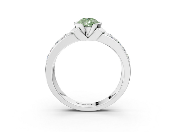 Platinum Fancy Green Pear  Brilliant Diamond Channel Set Wide Band Ring with Bezel Setting