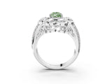 White gold Fancy Green Pear  Brilliant Flower Halo Diamond Split Shank Ring_102