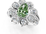 White gold Fancy Green Pear  Brilliant Flower Halo Diamond Split Shank Ring_105