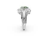White gold Fancy Green Pear  Brilliant Flower Halo Diamond Split Shank Ring_106